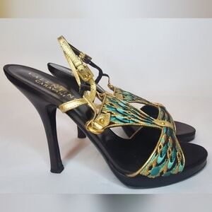 Valentino Garavani Size 39 1/2 -Green And Gold Brown Heels
